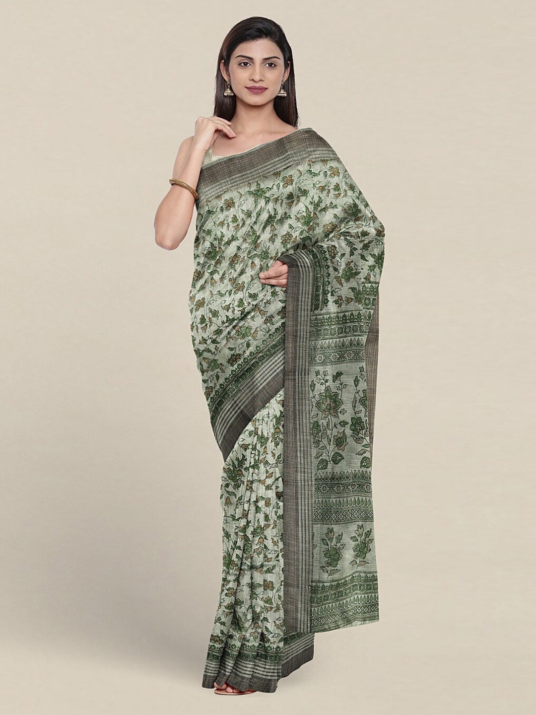 

Pothys Floral Printed Pure Cotton Saree, Green