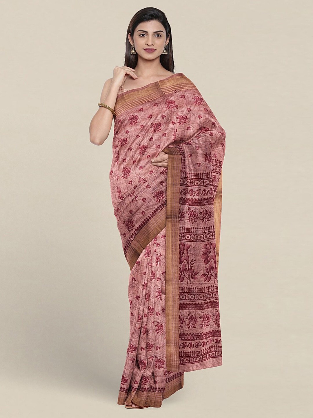 

Pothys Floral Printed Pure Cotton Saree, Pink