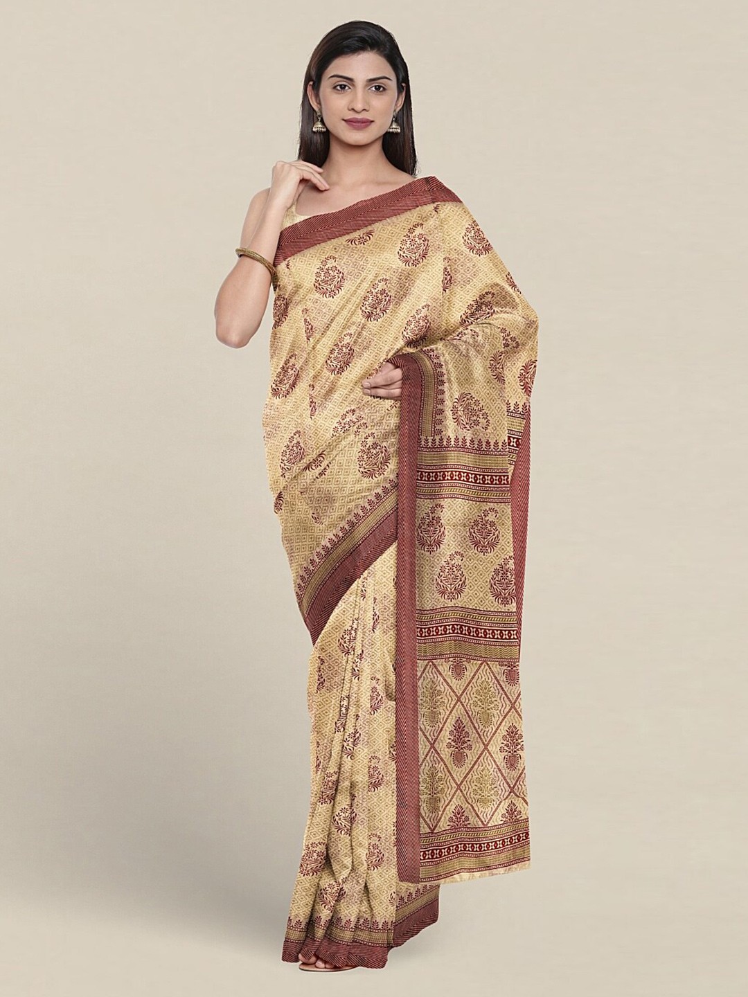 

Pothys Ethnic Motifs Printed Pure Cotton Saree, Cream