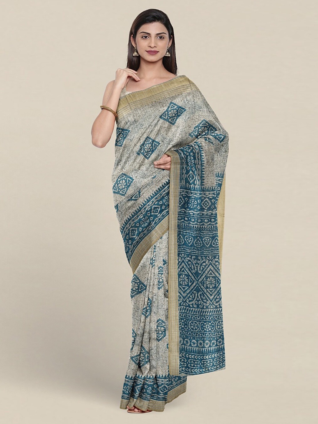 

Pothys Ethnic Motifs Printed Pure Cotton Saree, Grey