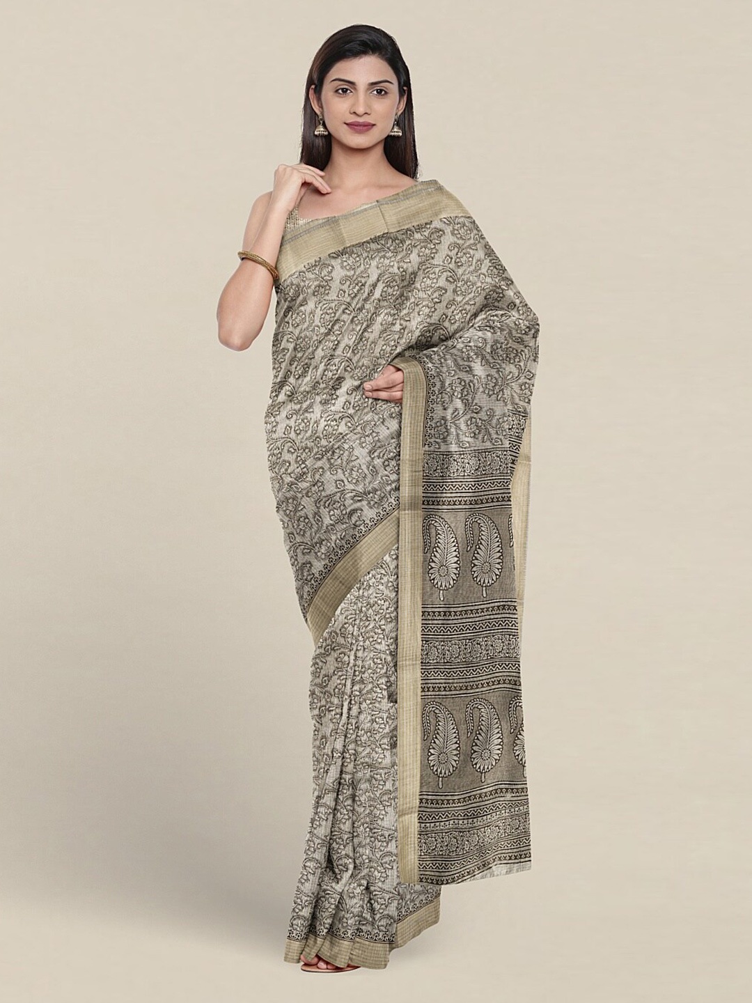 

Pothys Floral Printed Pure Cotton Saree, Grey
