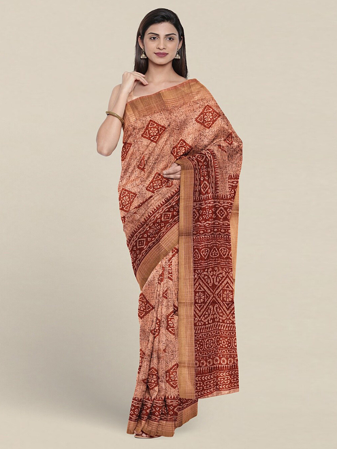 

Pothys Ethnic Motifs Printed Pure Cotton Saree, Peach
