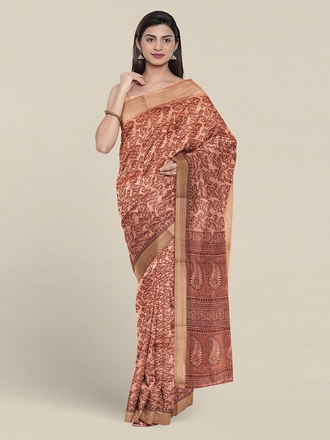 

Pothys Floral Printed Pure Cotton Saree, Peach