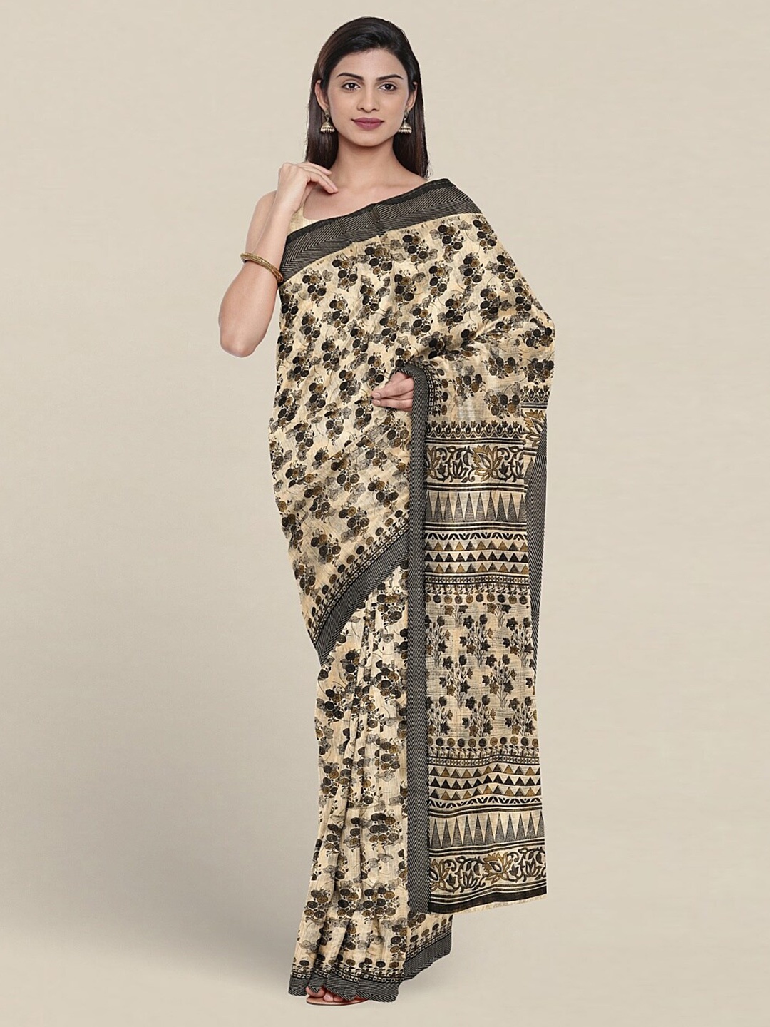 

Pothys Floral Printed Pure Cotton Saree, Cream