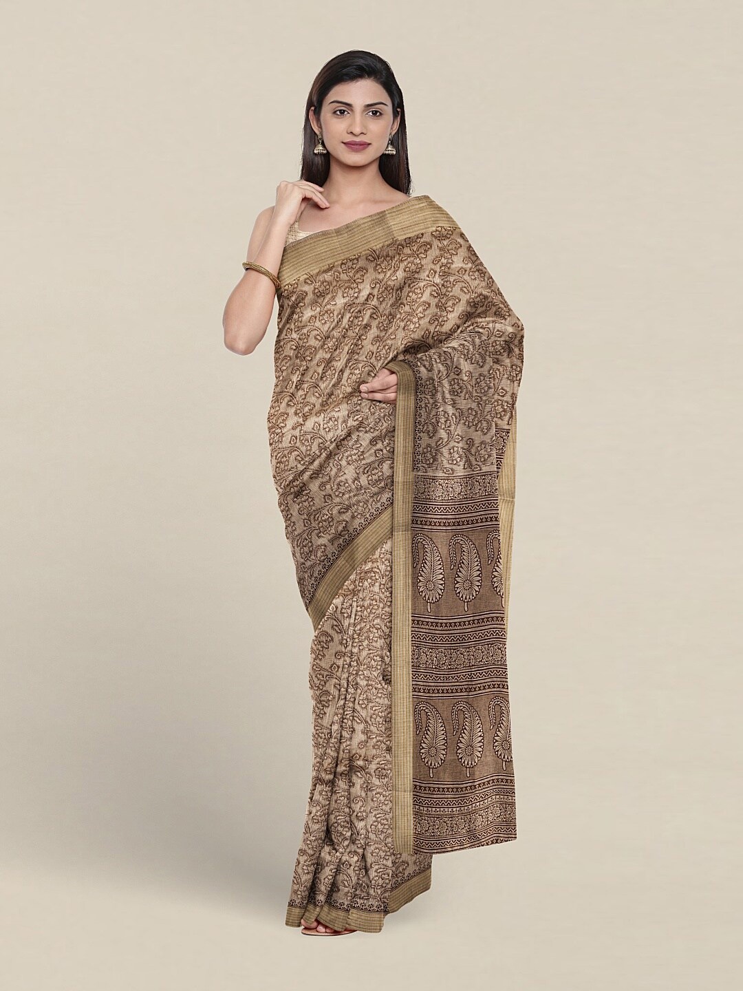 

Pothys Ethnic Motifs Printed Pure Cotton Saree, Brown