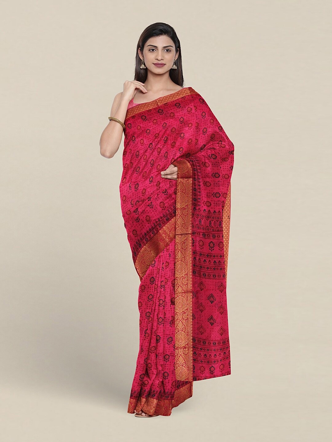 

Pothys Ethnic Motifs Printed Pure Cotton Zari Saree, Pink