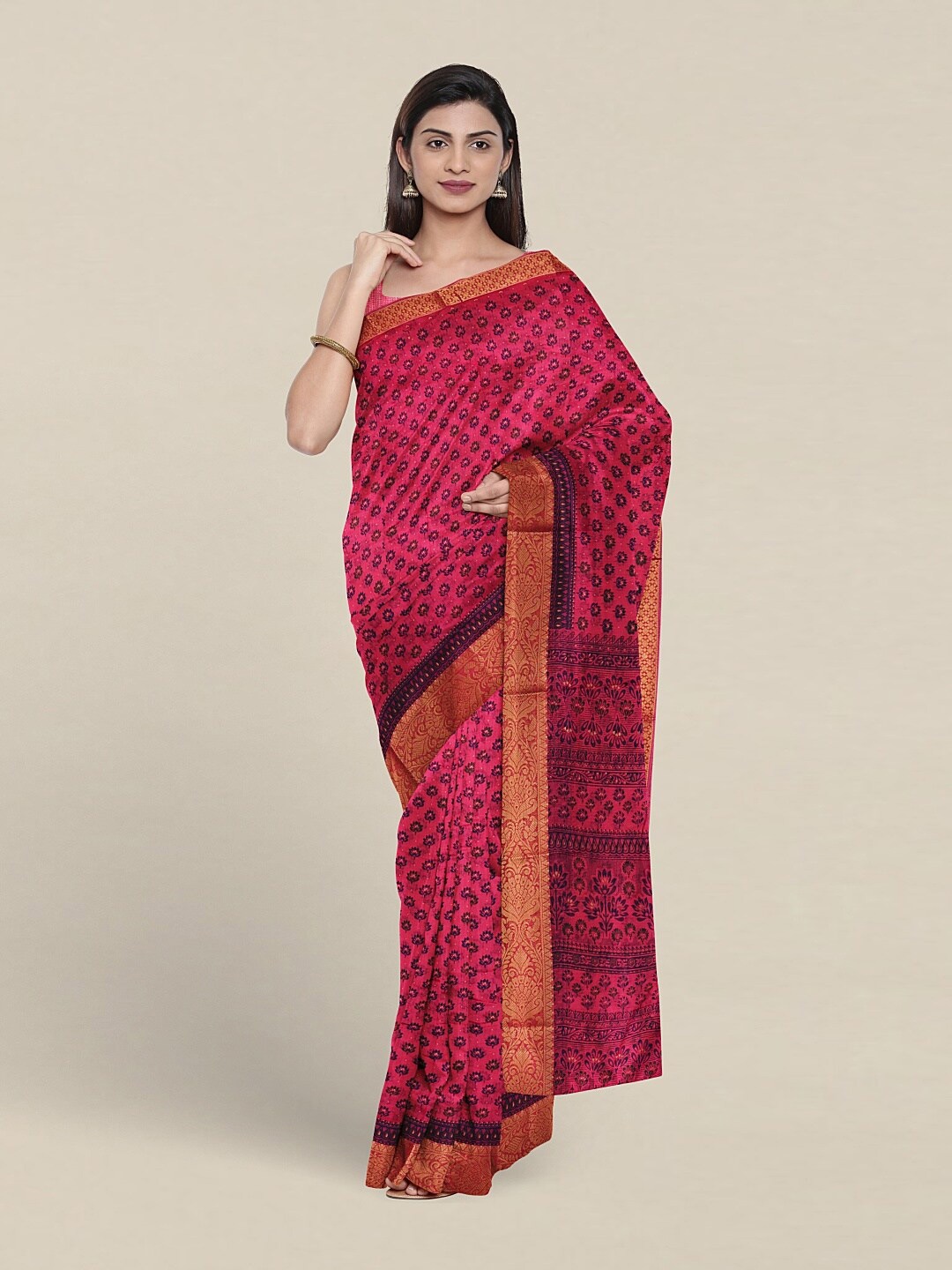 

Pothys Floral Printed Zari Pure Cotton Saree, Pink