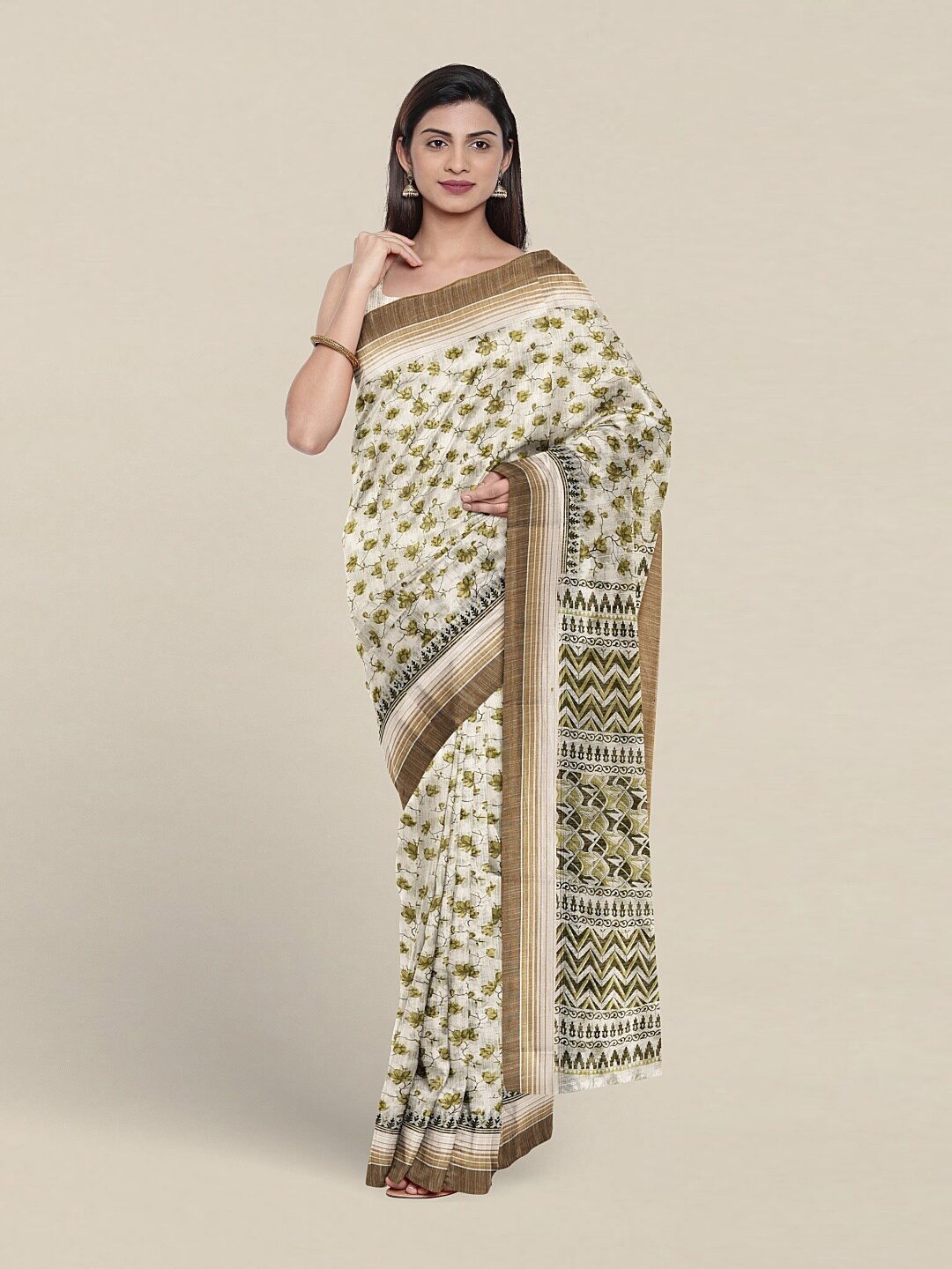 

Pothys Floral Printed Pure Cotton Saree, White