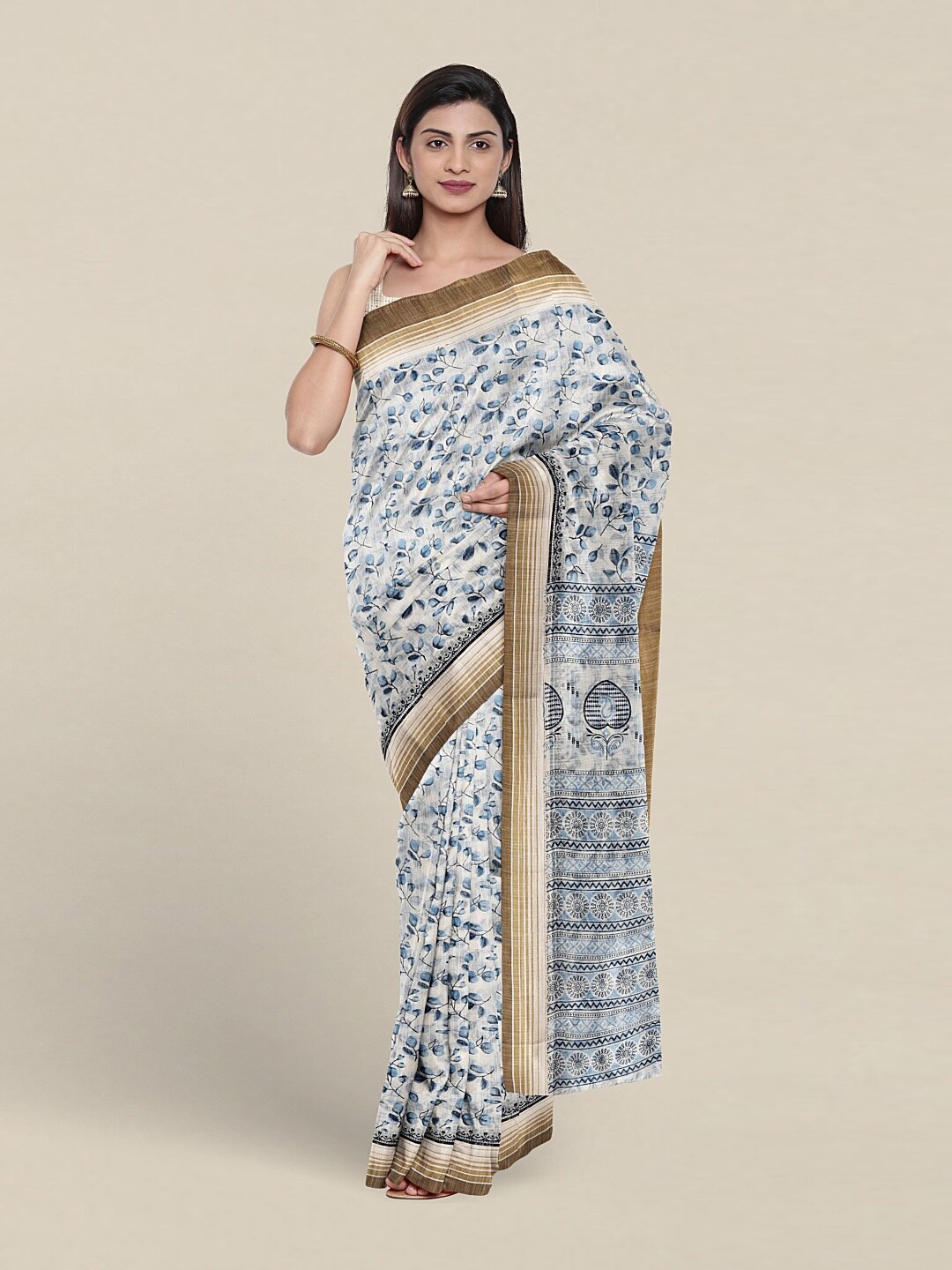 

Pothys Floral Printed Pure Cotton Saree, White