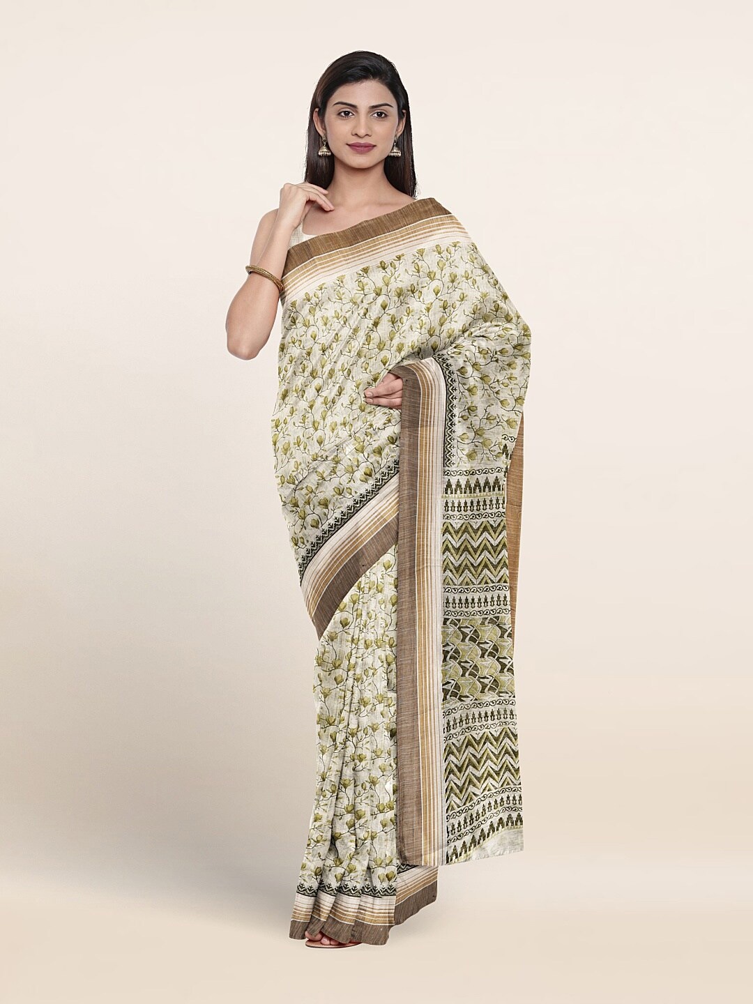 

Pothys Floral Printed Pure Cotton Saree, White
