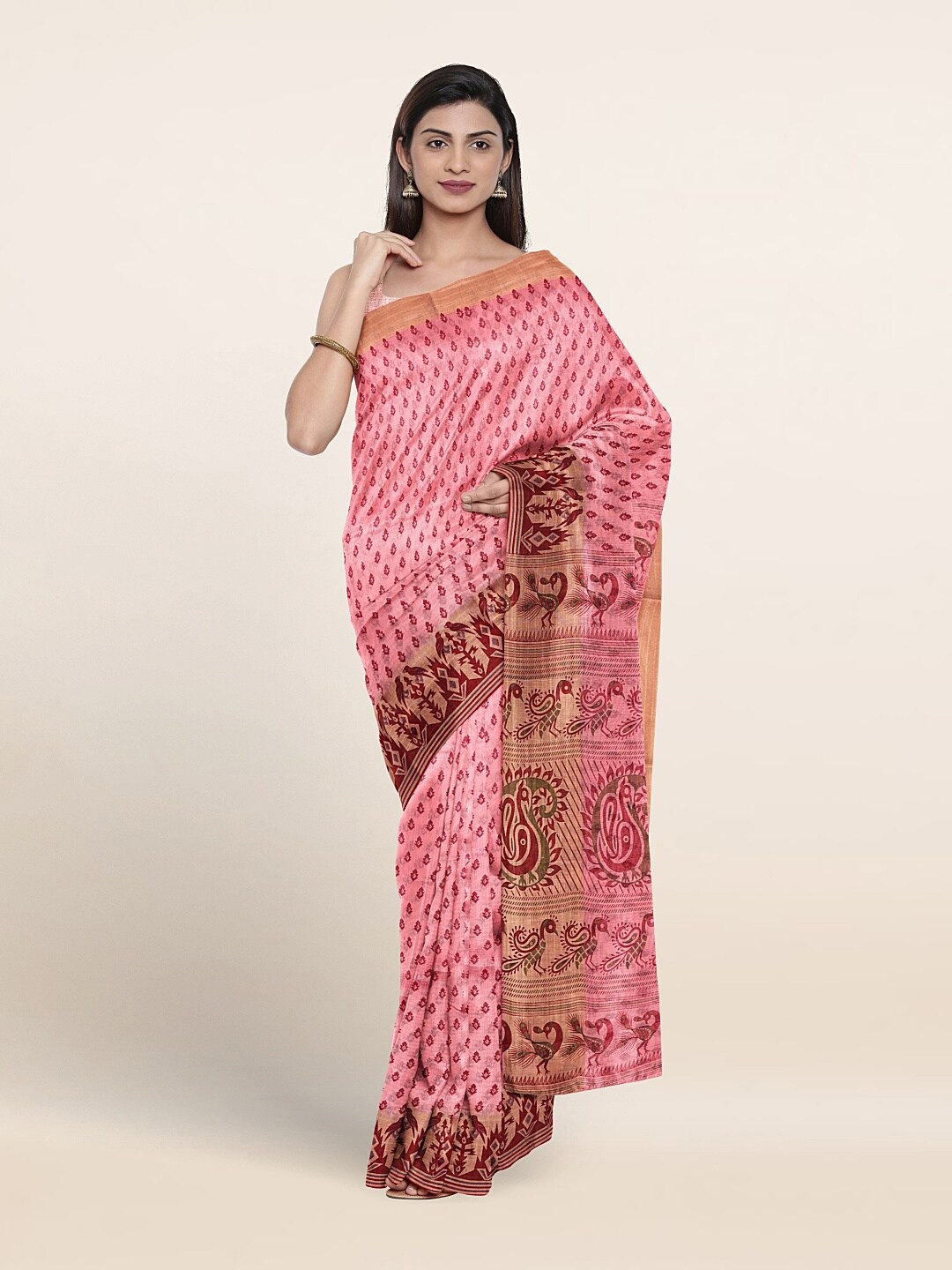 

Pothys Ethnic Motifs Printed Pure Cotton Saree, Pink