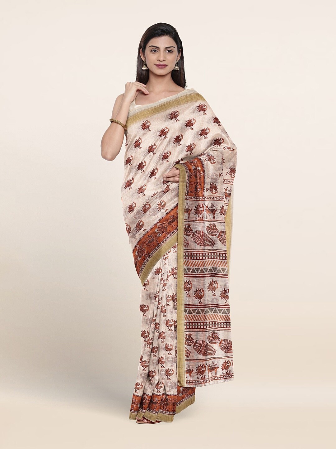 

Pothys Ethnic Motifs Printed Pure Cotton Saree, Peach