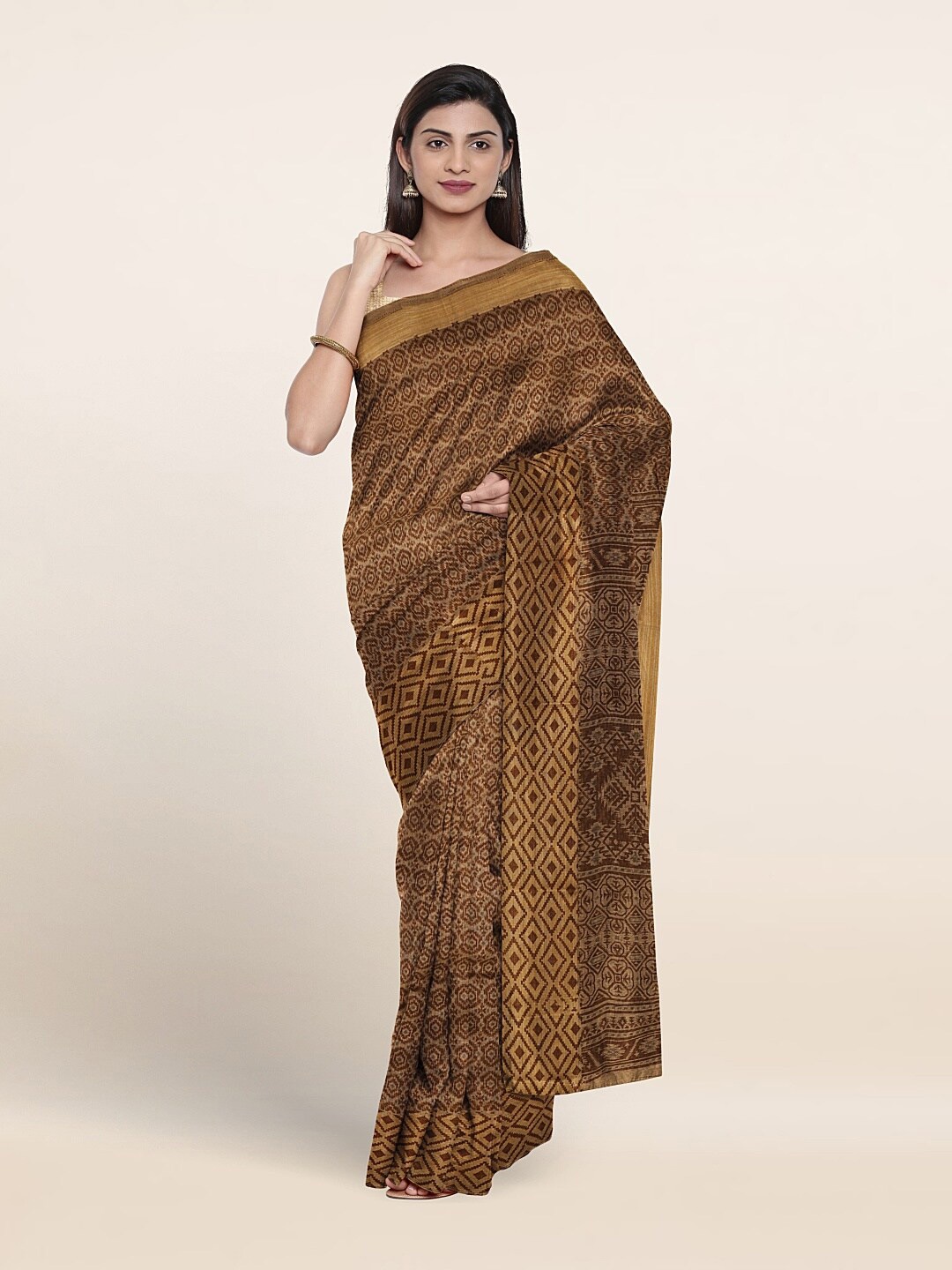 

Pothys Ethnic Motifs Printed Pure Cotton Saree, Brown