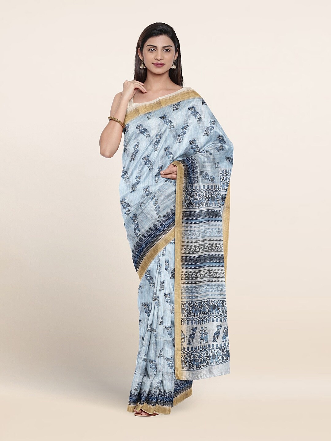 

Pothys Ethnic Motif Printed Pure Cotton Saree With Blouse Piece, Blue