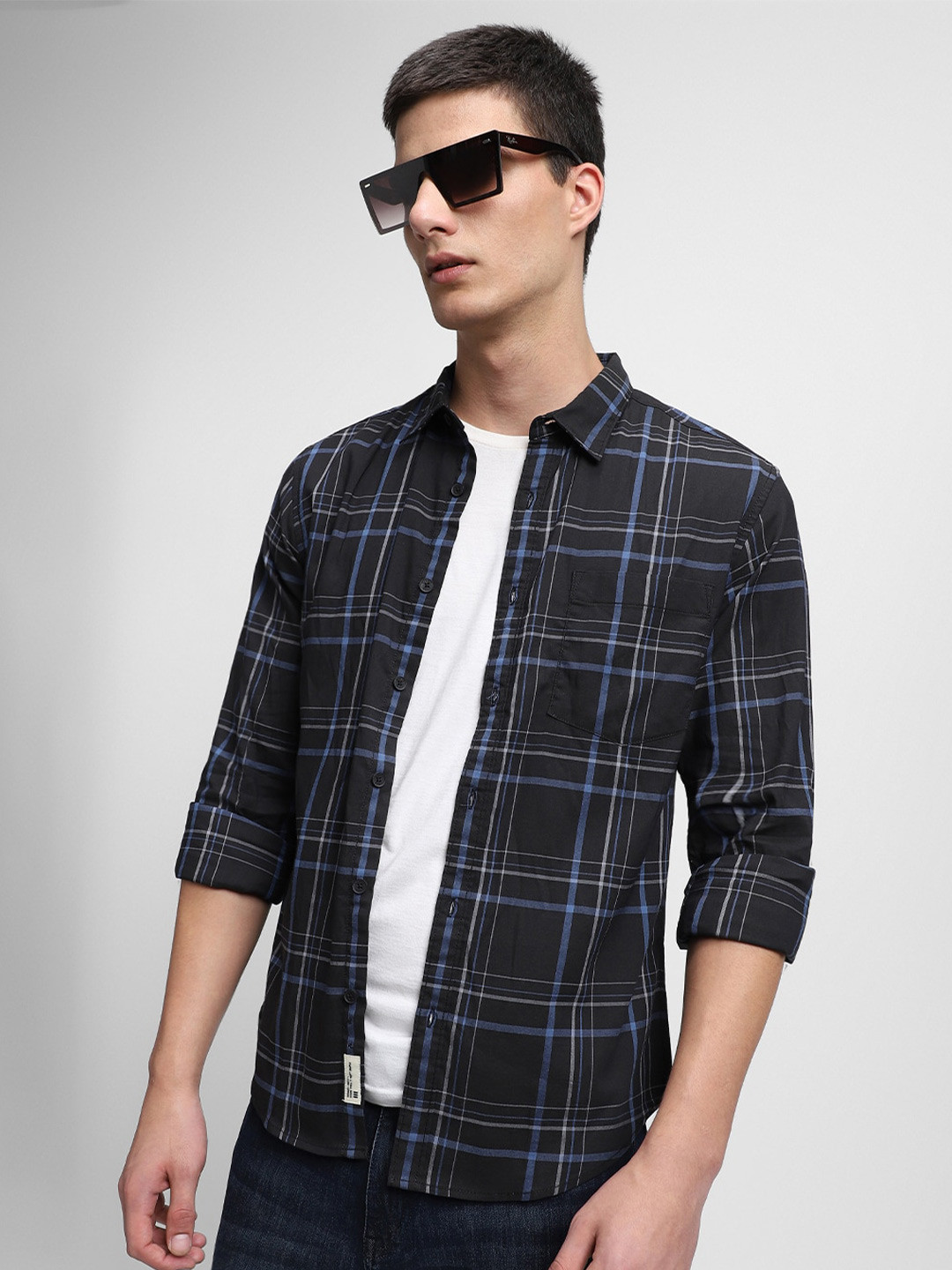 

Dennis Lingo Tartan Checked Slim Fit Cotton Shirt, Black