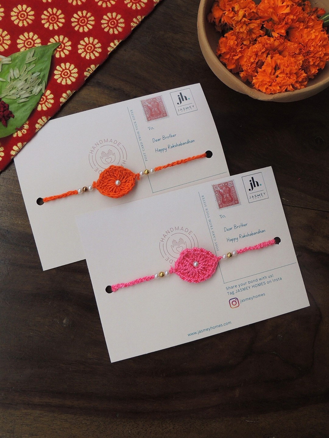 

JASMEY HOMES Set Of 2 Beaded Ashoka Rakhi, Orange