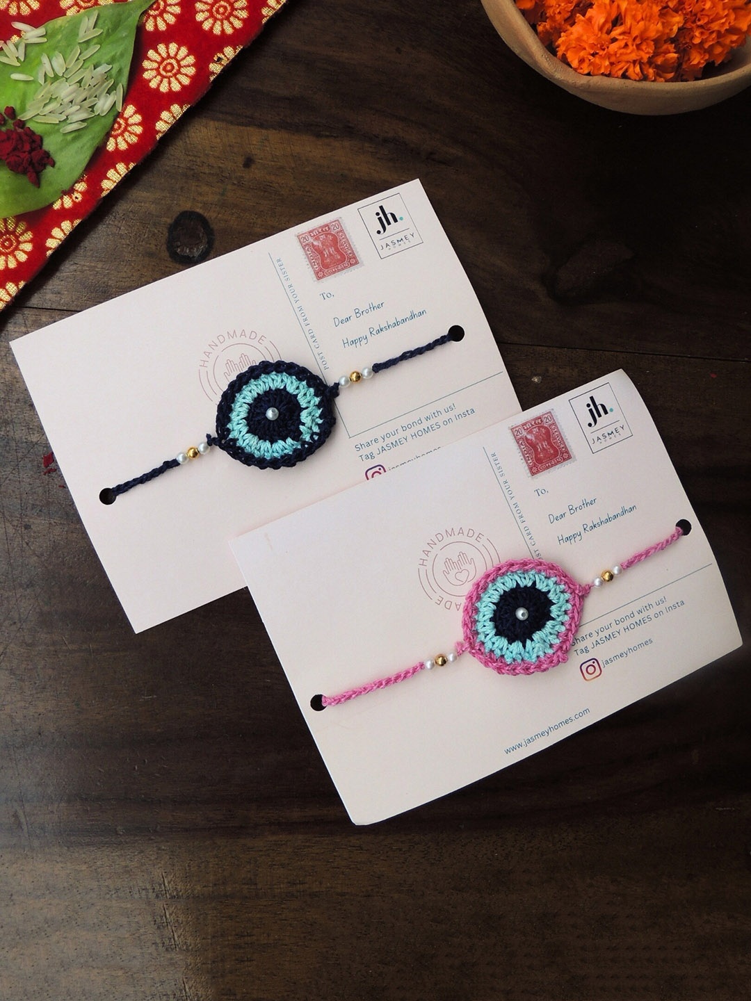 

JASMEY HOMES Set Of 2 Evil Eye Charm Beaded Rakhi, Blue