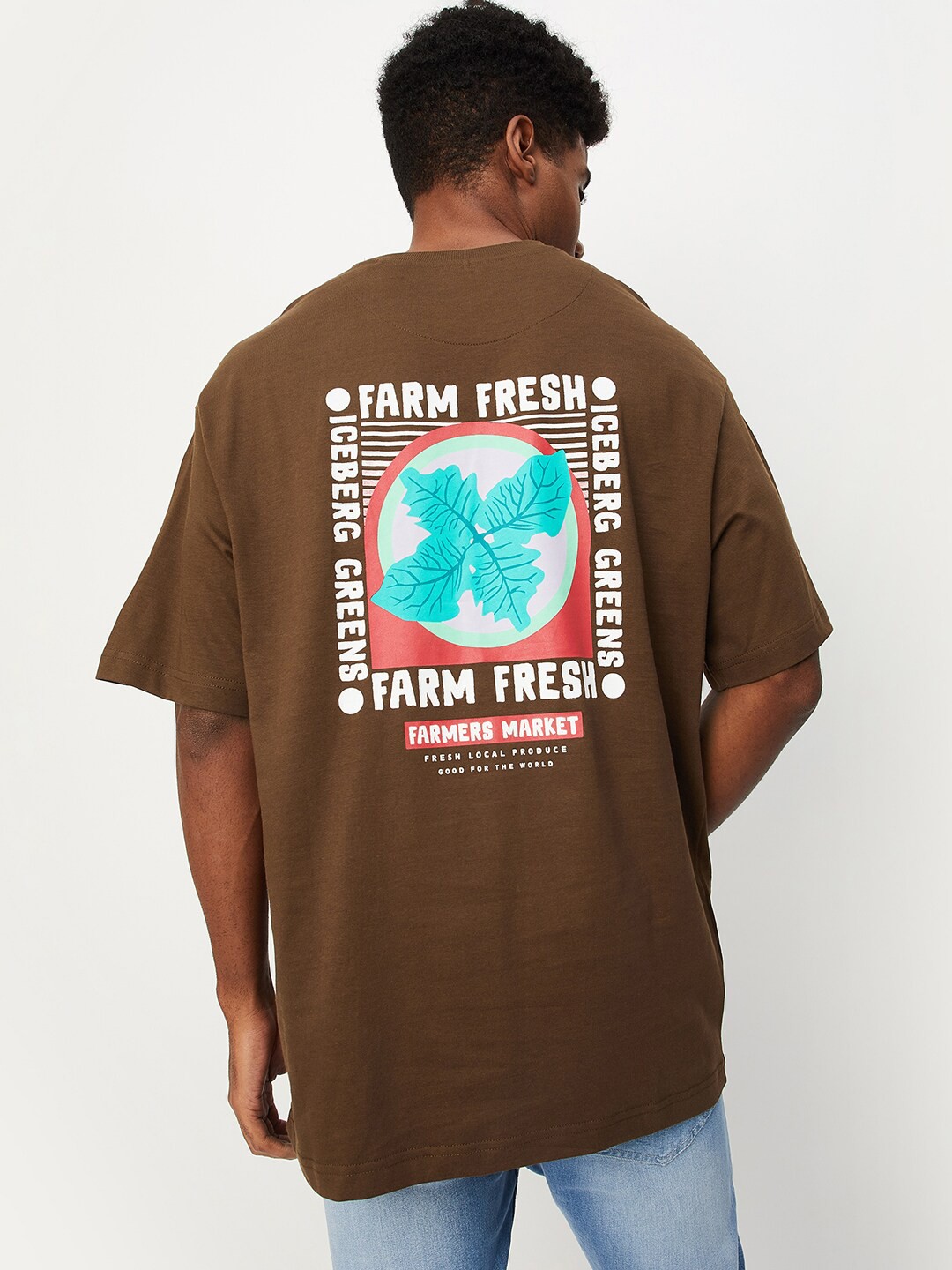 

max Typography Printed Cotton T-Shirt, Brown