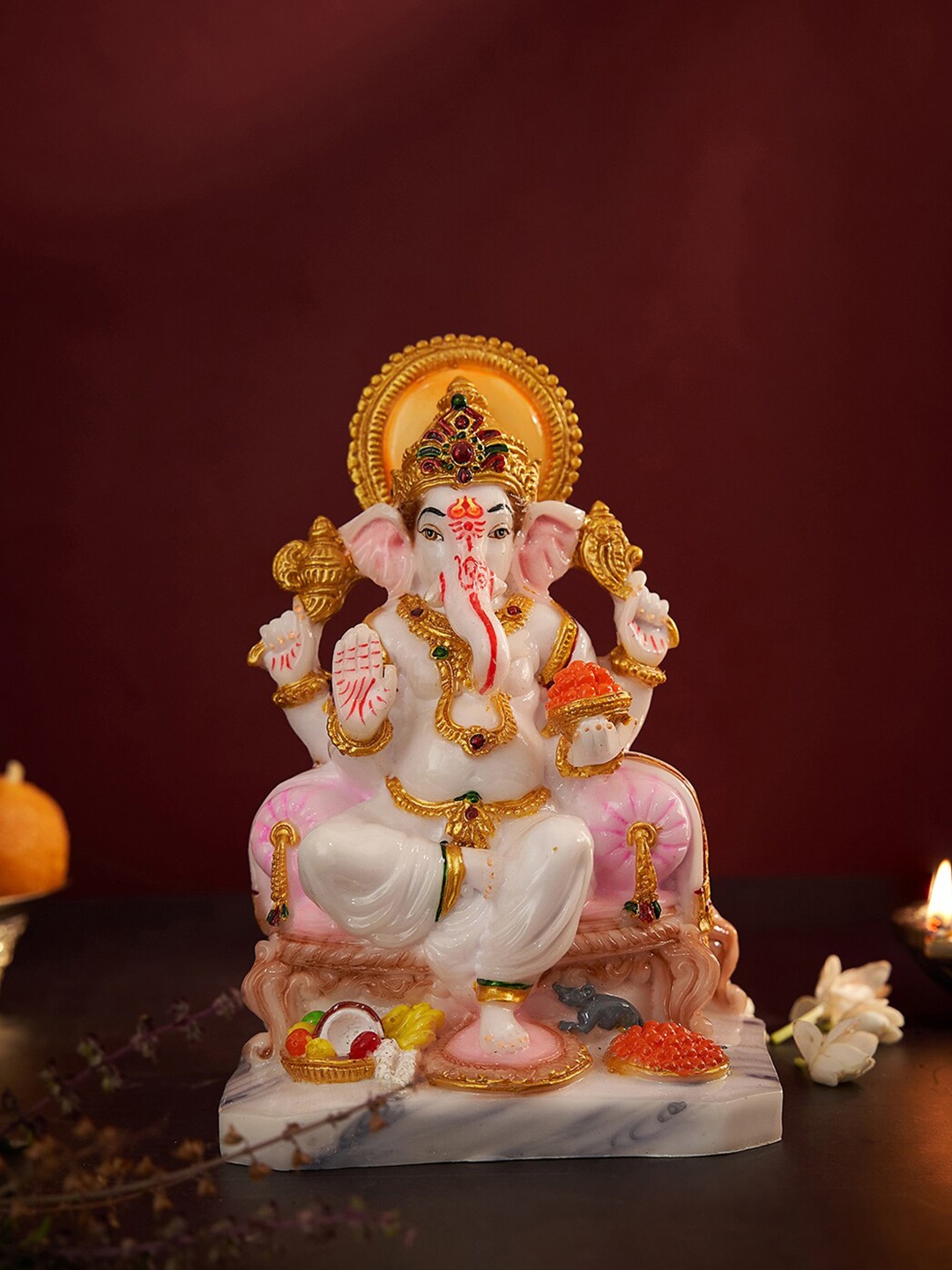 

DecorTwist White & Pink Ganesha Marble Showpiece