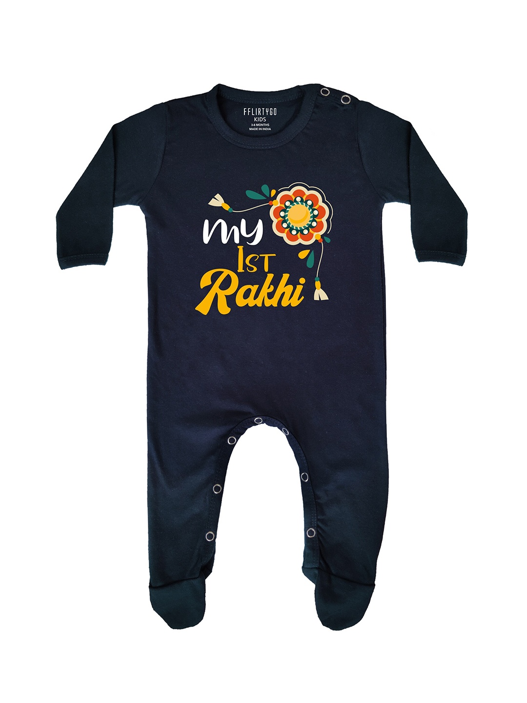 

FFLIRTYGO Infant Kids Typography Printed Pure Cotton Rakhi Special Sleepsuit, Blue