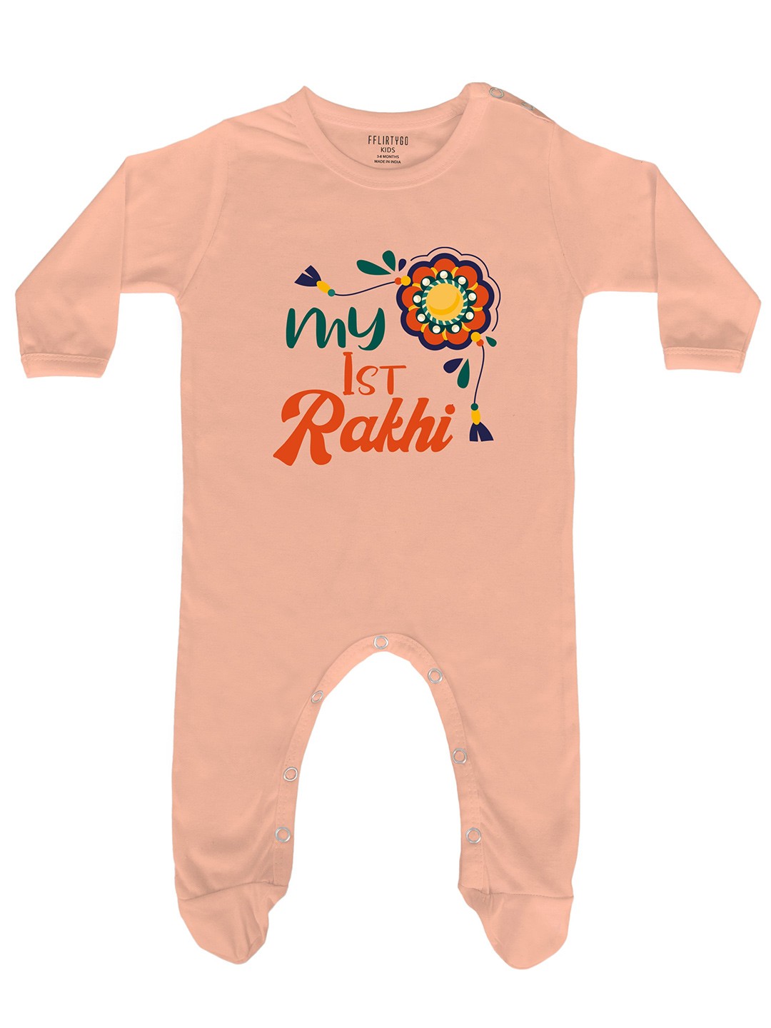 

FFLIRTYGO Infant Kids Typography Printed Cotton Sleepsuit, Peach
