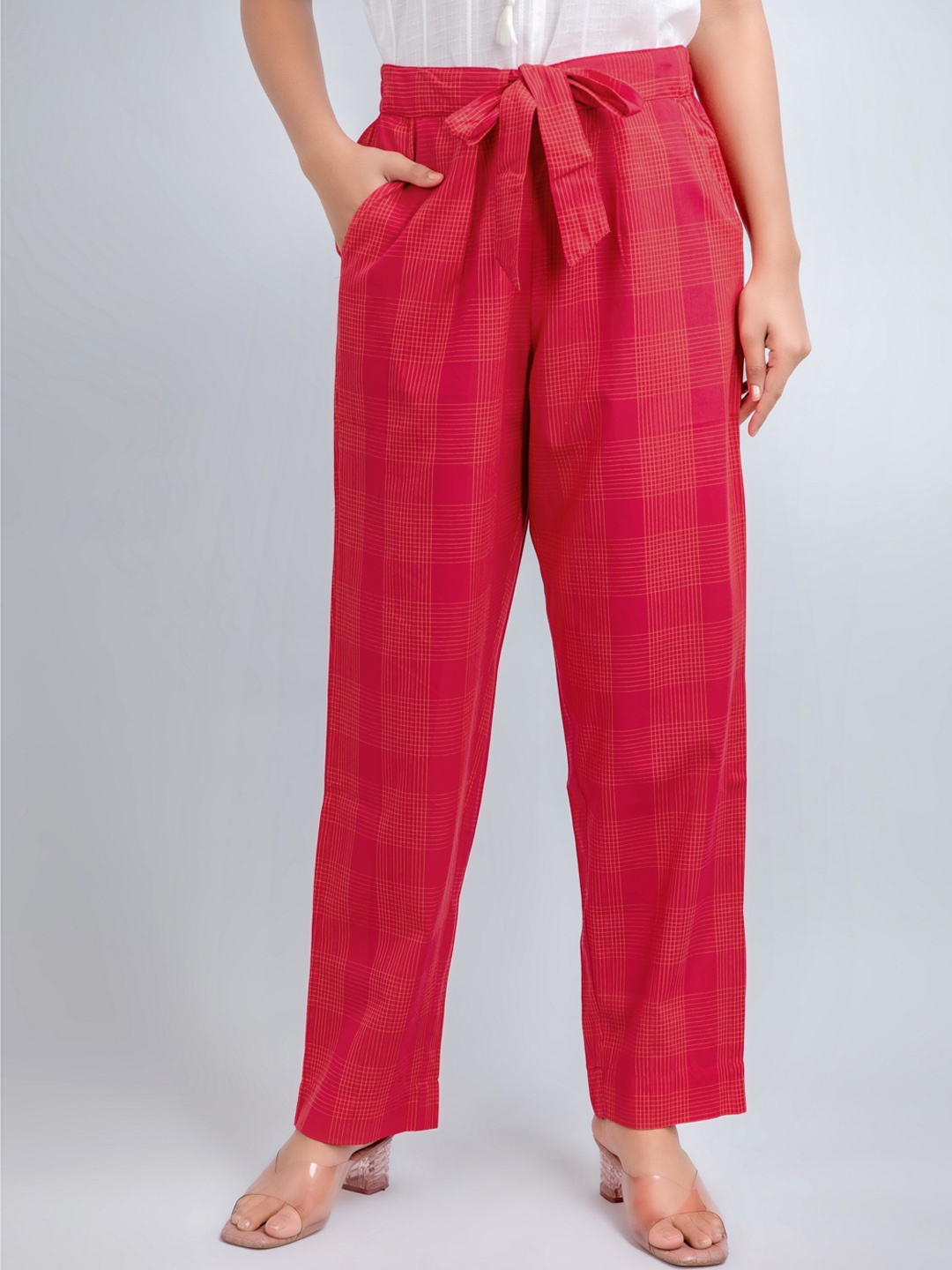 

SUTI Women High Waist Relaxed Trousers, Red