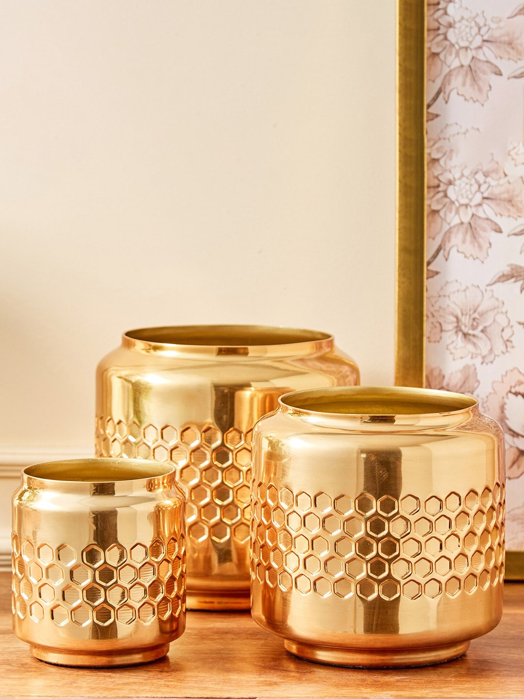 

Home Centre Gold-Toned Honeycomb Metal Planter