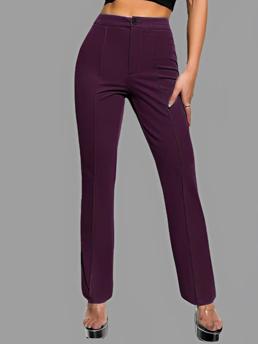 

WESTHOOD Women High-Rise Smart Trousers, Purple