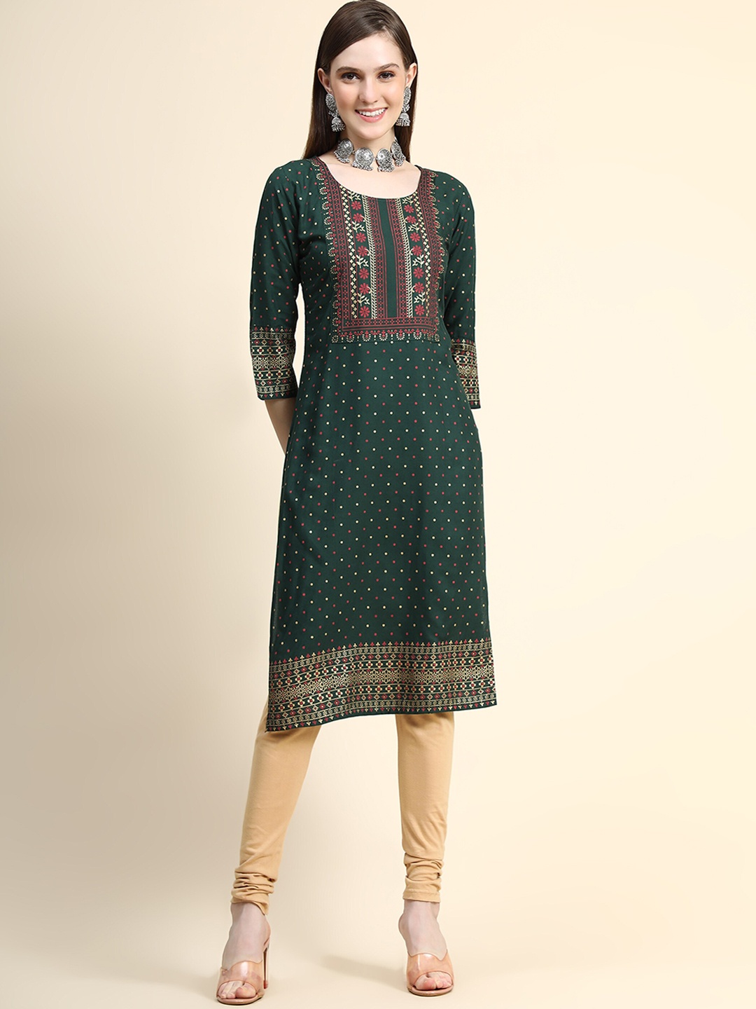 

HERE&NOW Floral Printed Straight Kurta, Green
