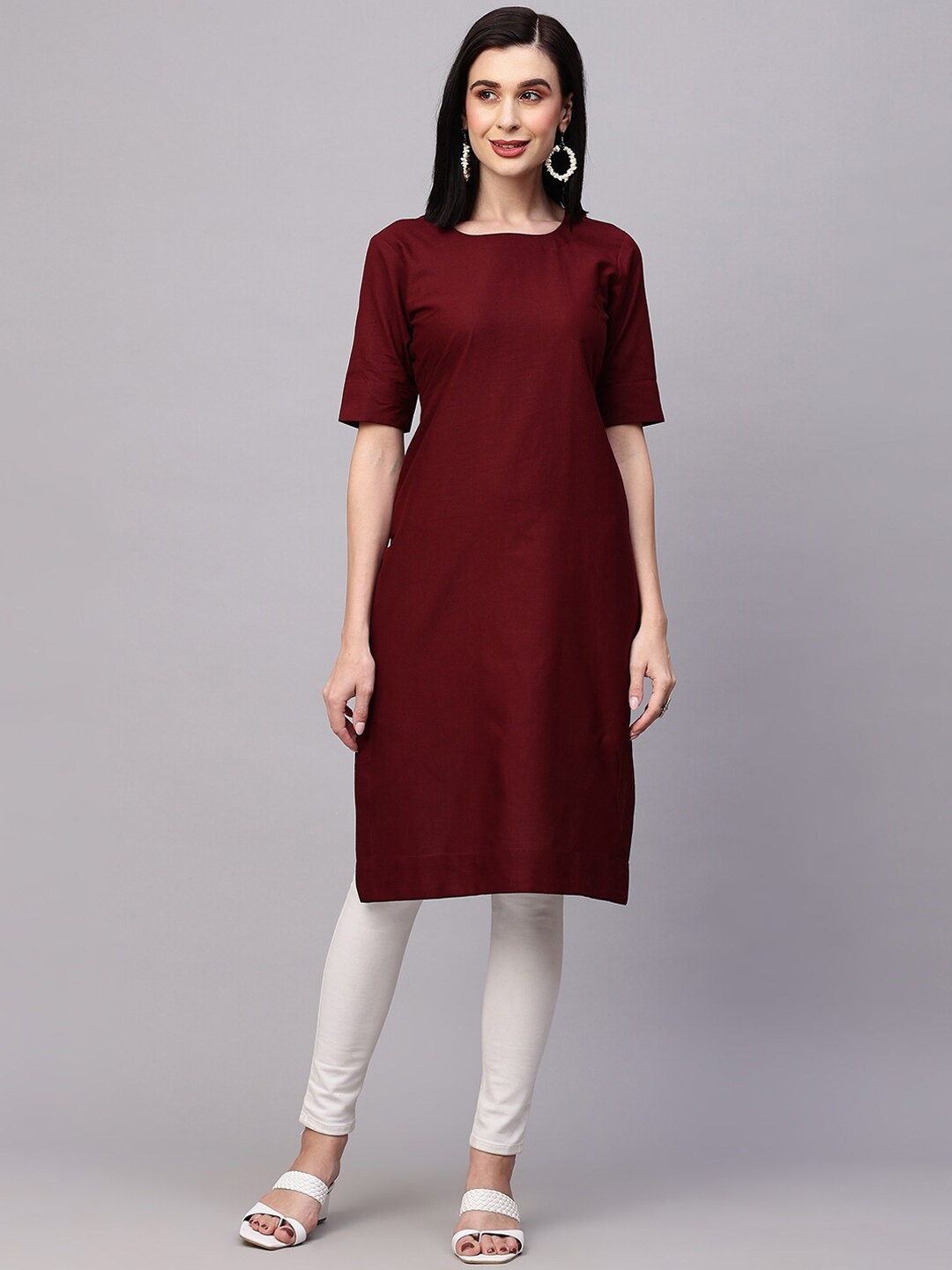 

HERE&NOW Boat Neck Straight Kurta, Maroon