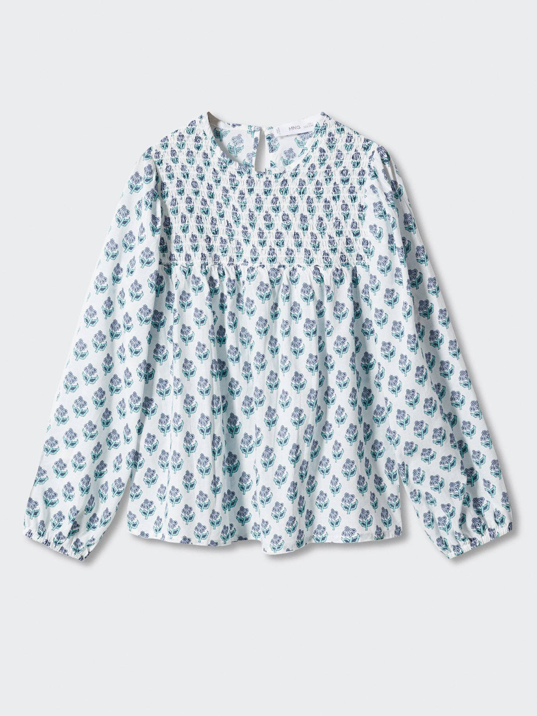 

Mango Kids Floral Print Puff Sleeve Cotton Top, White