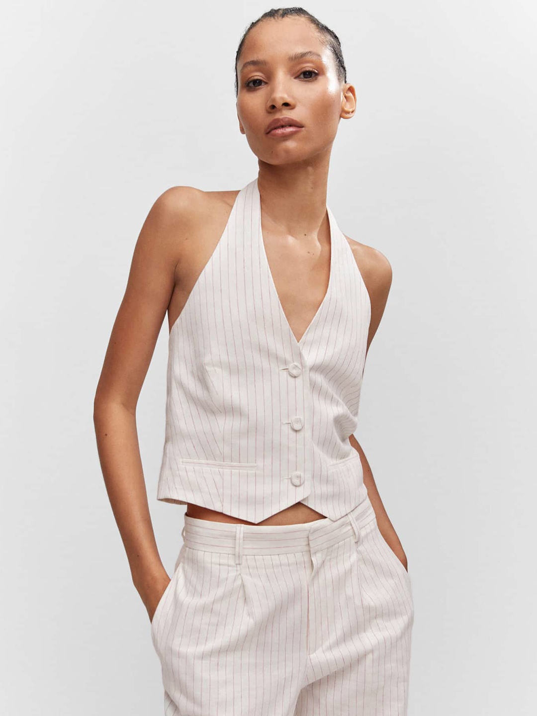 

MANGO Pinstriped Halter Neck Waistcoat, White