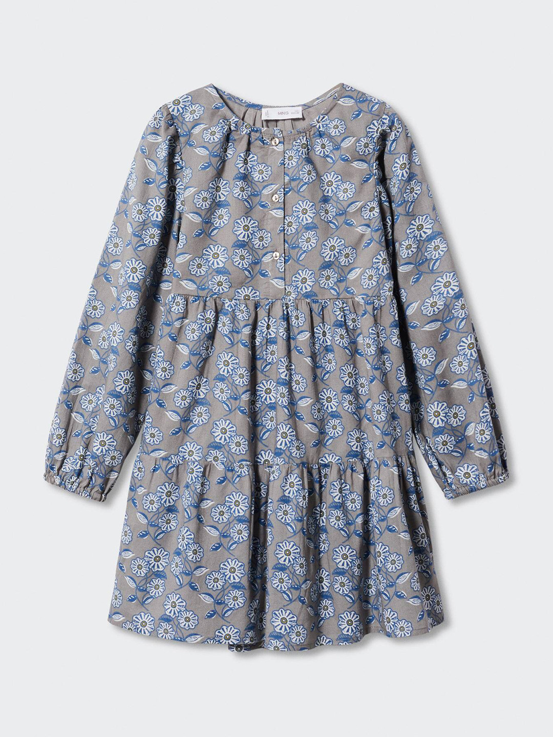 

Mango Kids Girls Pure Cotton Sustainable Floral Print Tiered A-Line Dress, Grey