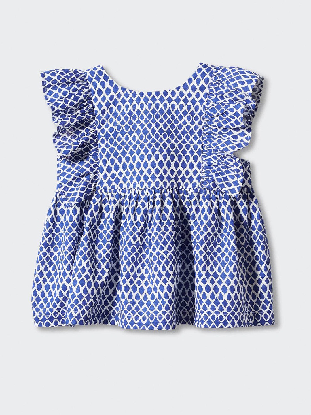 

Mango Kids Geometric Print Ruffles Cotton Top, Blue