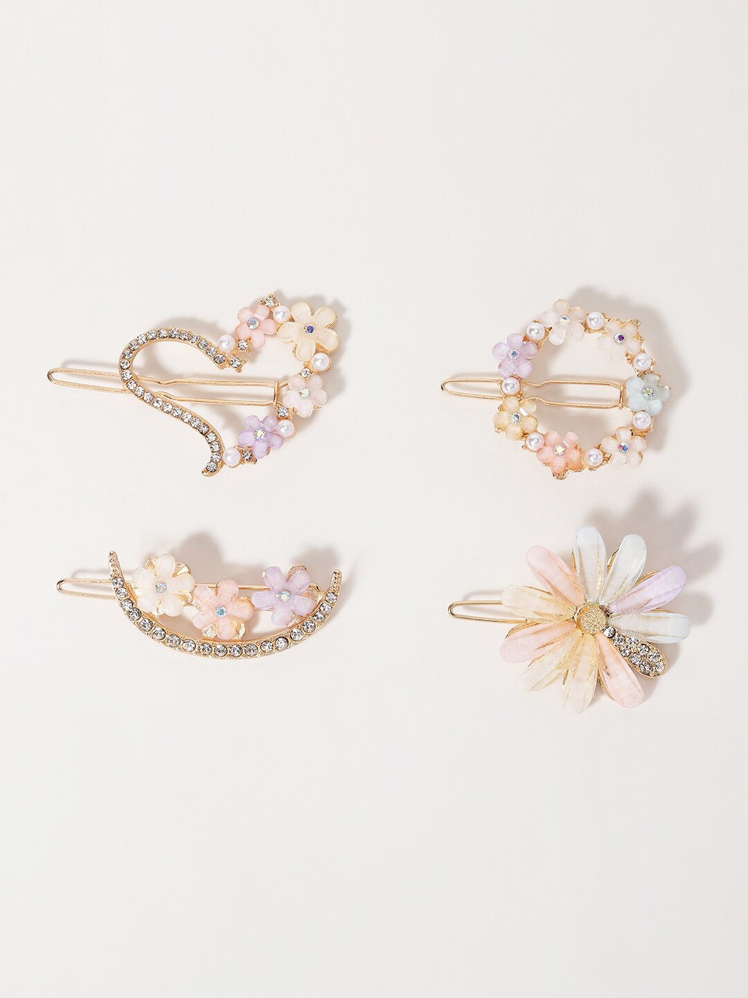 

VOGUE PANASH Set of 4 Gold-Plated CZ-Stone Studded Floral Bumpit Hair Pin