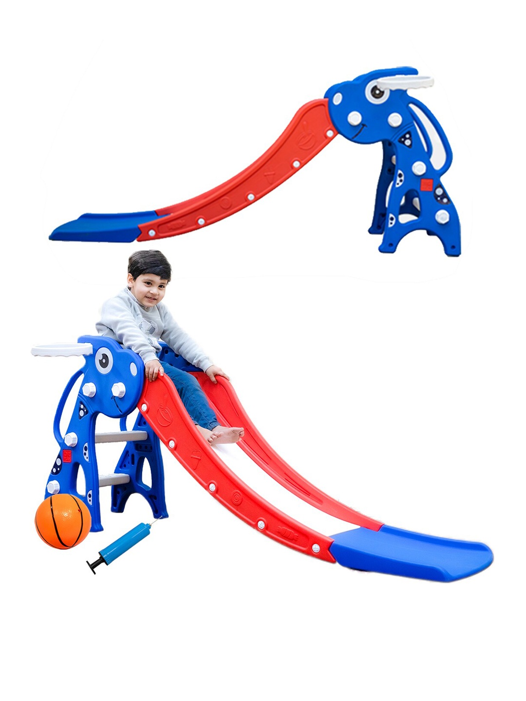 

WEMBLEY Kids Slide 3 in 1 Fun Basketball Playset Ring with Deflated Ball and Pump, Red