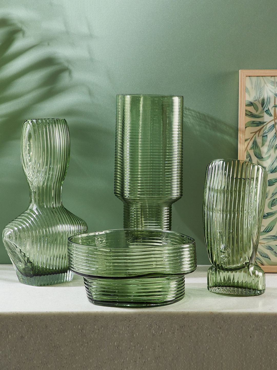 

Home Centre Brian Cera Green Ribbed Textured Glass Decorative Bowl