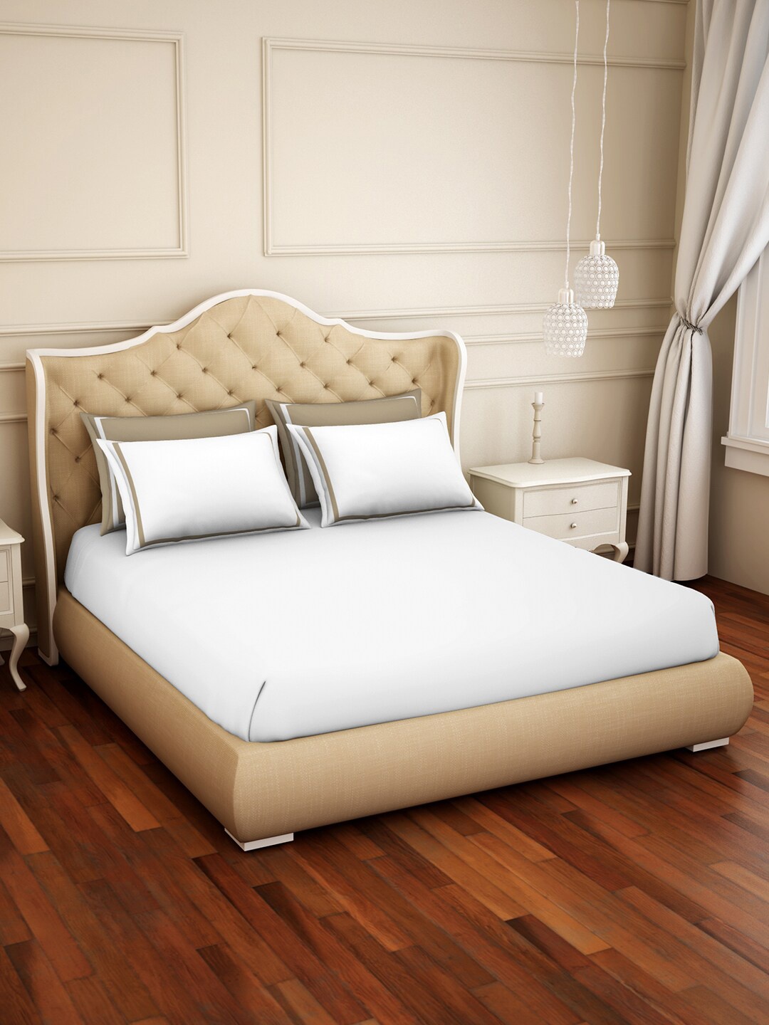 

SPACES Hygro White 300 TC Cotton King Bedsheet with 4 Pillow Covers