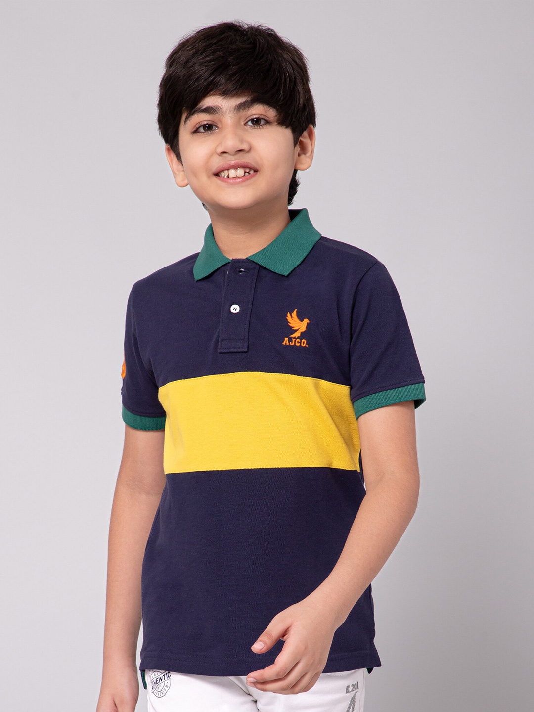 

Alan Jones Boys Colourblocked Polo Collar T-shirt, Navy blue