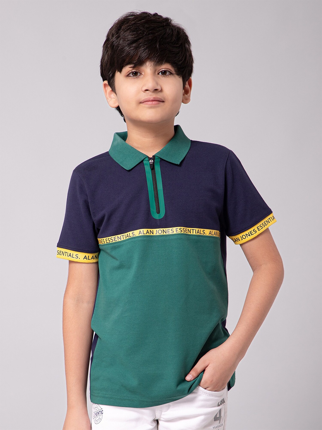 

Alan Jones Boys Colourblocked Polo Collar T-shirt, Green