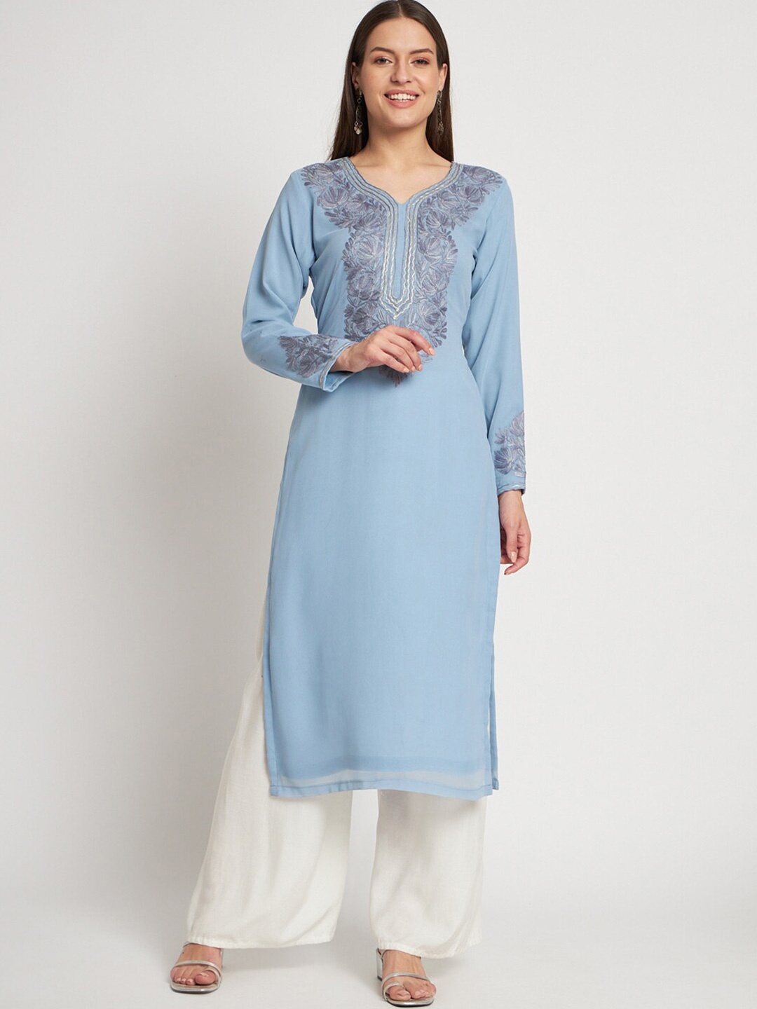 

Zamour Embroidered Unstitched Kurta Material, Blue