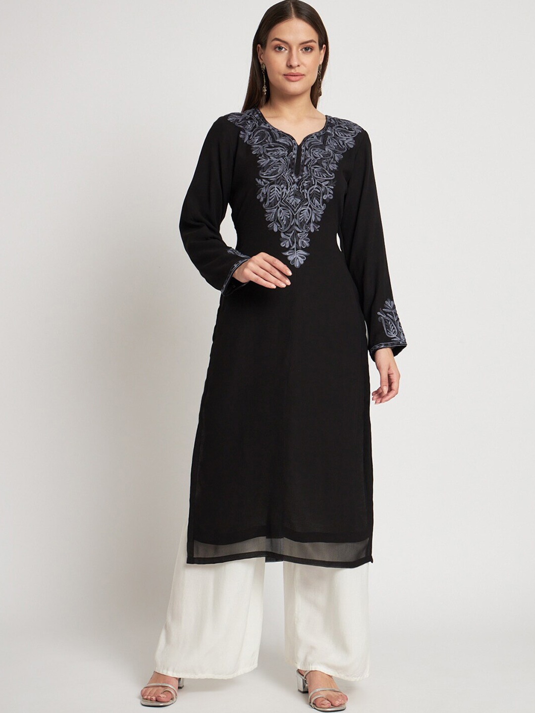 

Zamour Ethnic Motifs Embroidered Unstitched Kurta Material, Black
