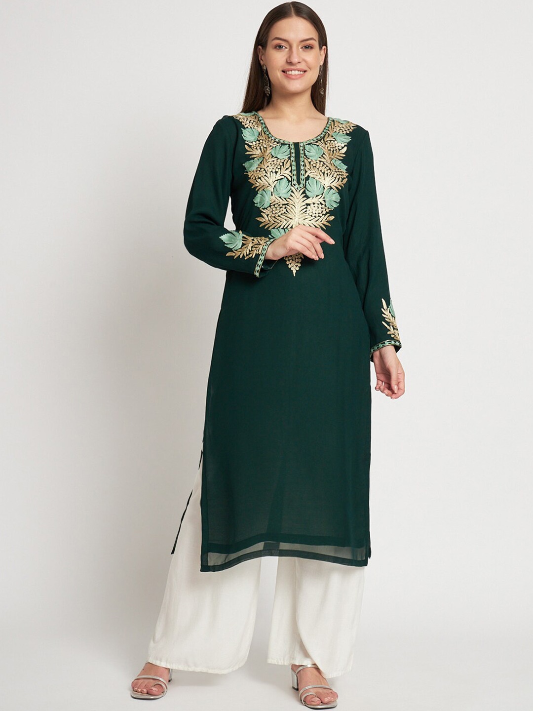 

Zamour Floral Embroidered Unstitched Kurta Material, Green