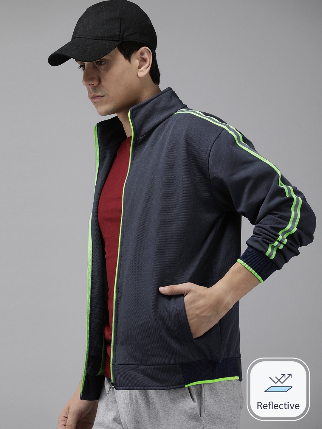 

VOXATI Men Solid Sporty Jacket, Grey
