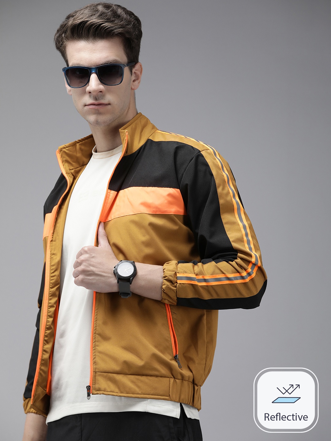

VOXATI Men Colourblocked Sporty Jacket, Mustard