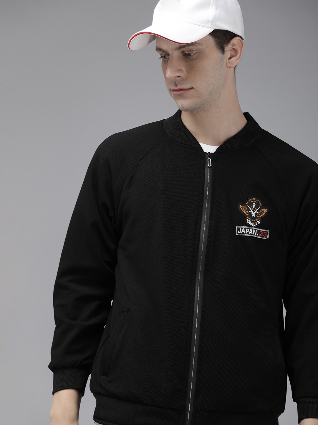 

VOXATI Men Solid Sporty Jacket with Patchwork, Blue