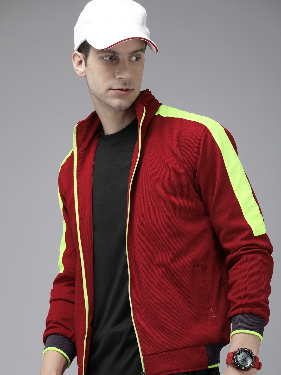 

VOXATI Men Solid Sporty Jacket, Maroon