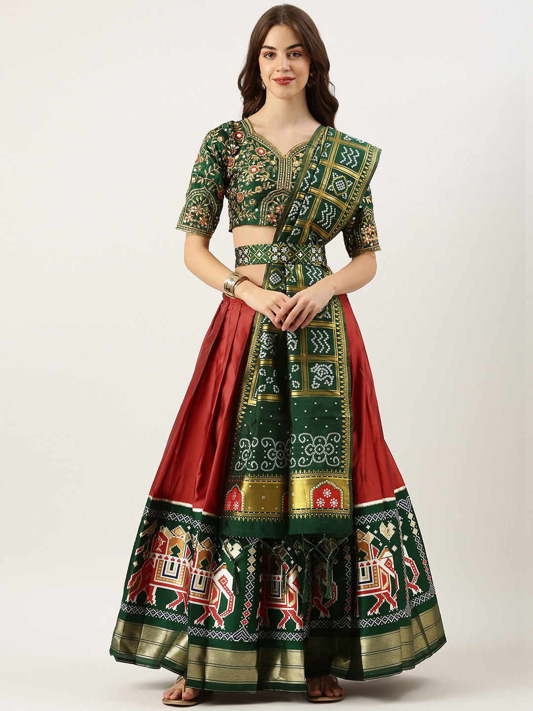 

Fabcartz Embroidered Sequinned Semi-Stitched Lehenga & Unstitched Blouse With Dupatta, Maroon