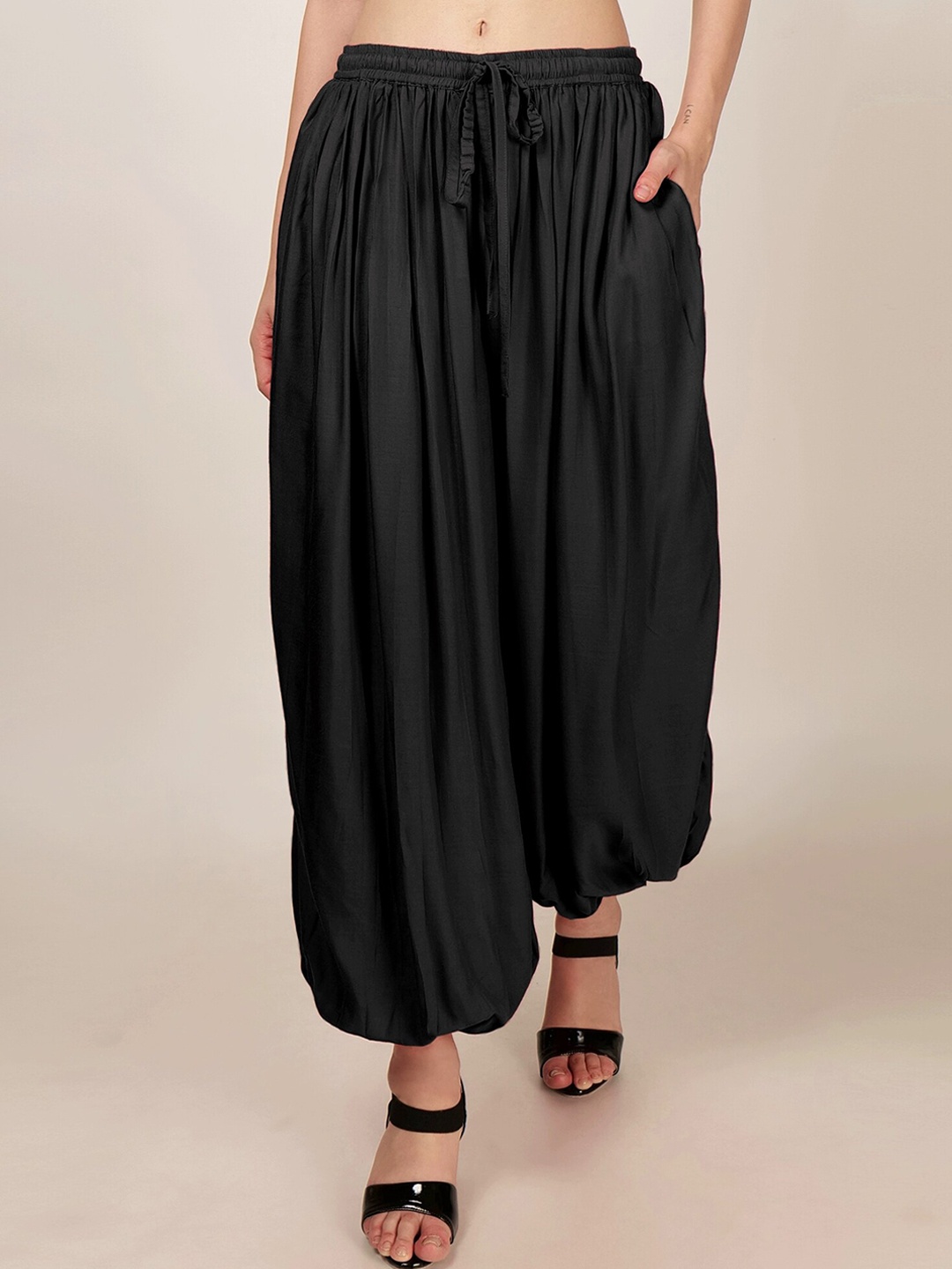 

PATRORNA Mid Rise Loose Fit Harem Pants, Black