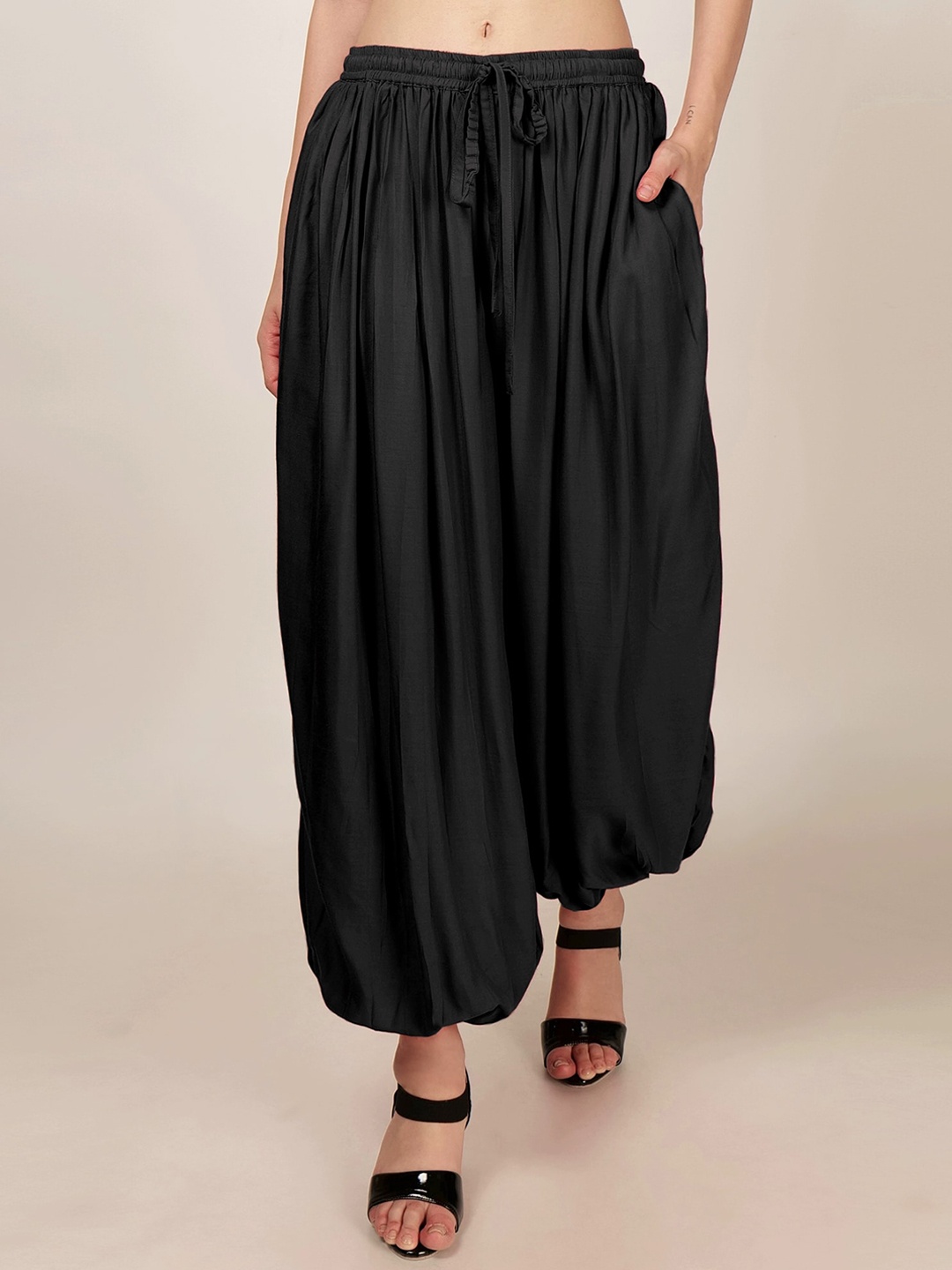 

PATRORNA Mid Rise Loose Fit Harem Pants, Black